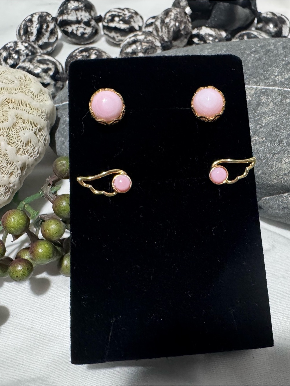Pink Conch Shell Earring Set